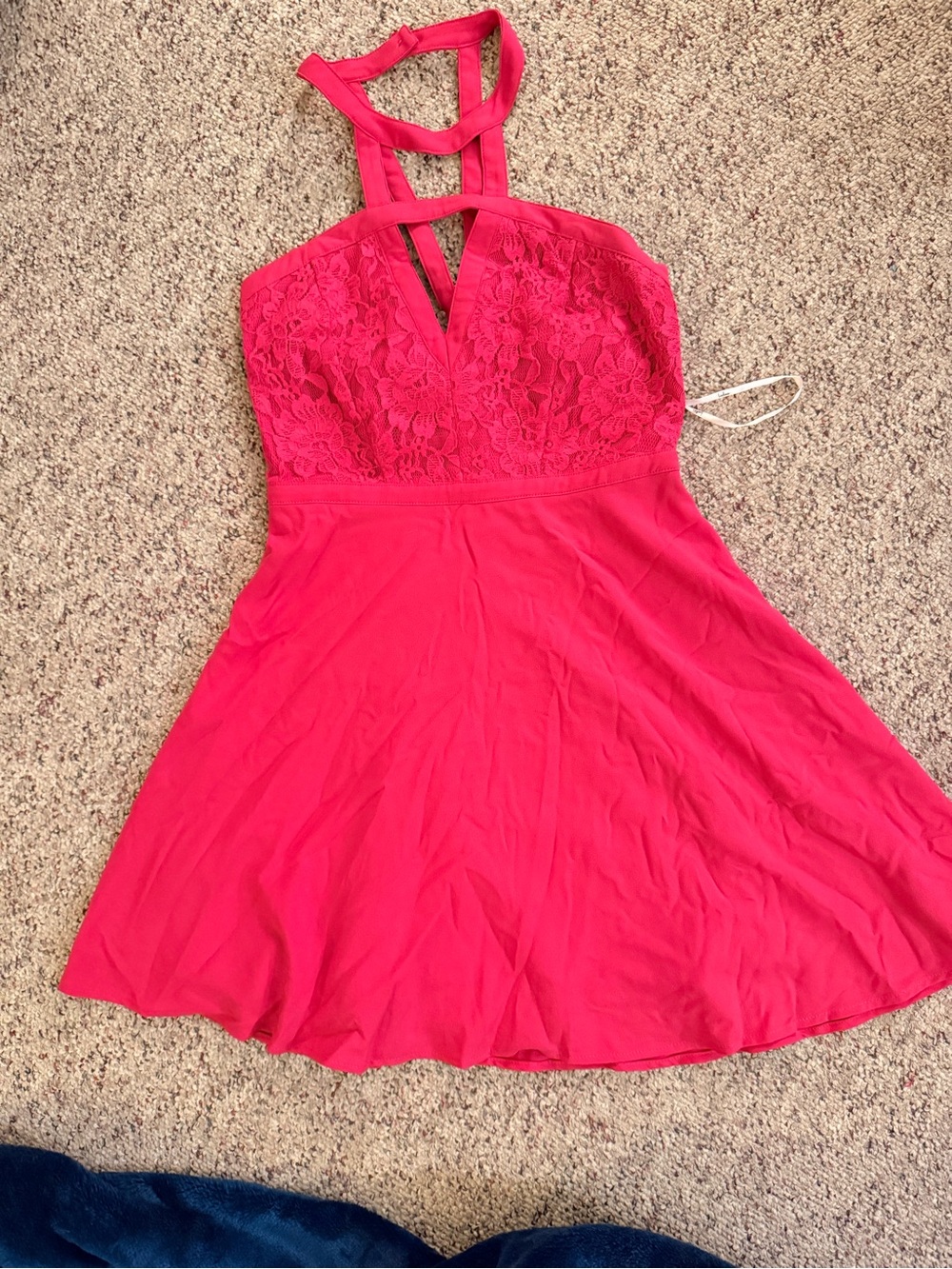 Lulu's Fuchsia Lace Halter Fit-and-Flare Mini Dress